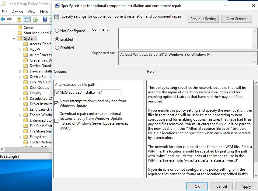 DISM Source through Group policy