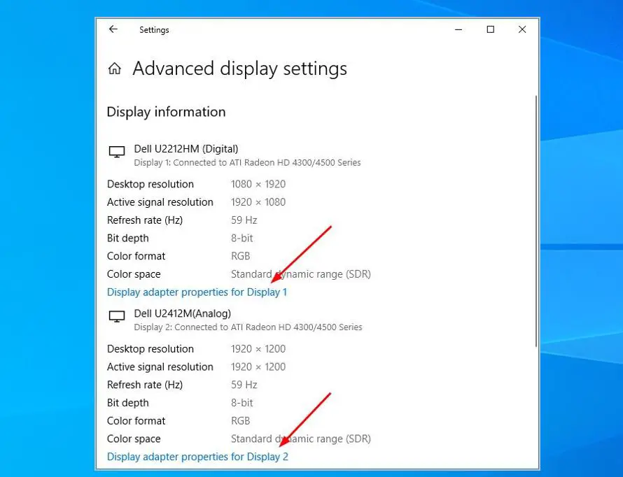 Display adapter properties