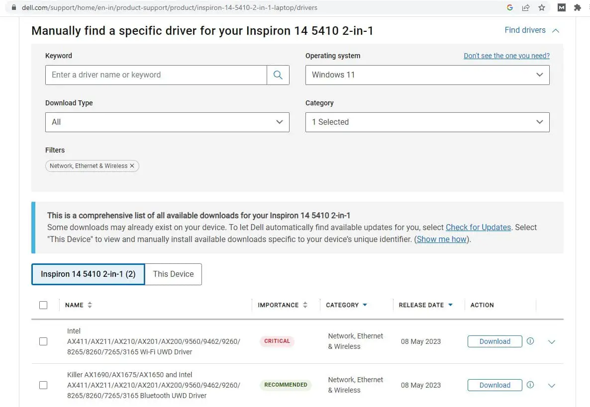 Download driver for your network adapter