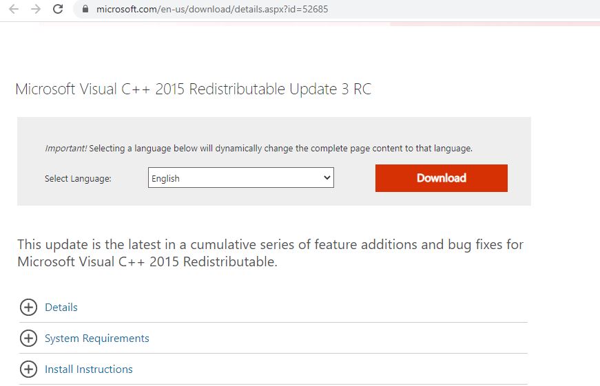 Download Microsoft Visual C++ 2015