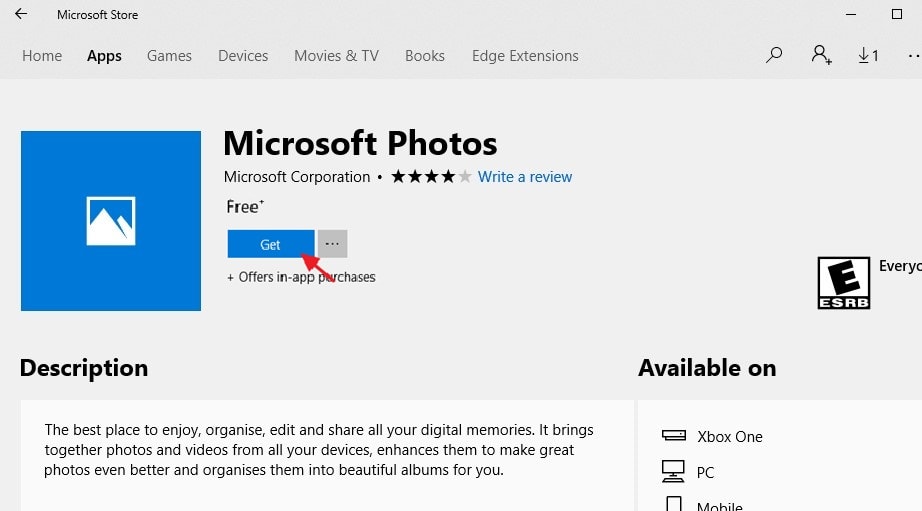 Download photos app on Microsoft store