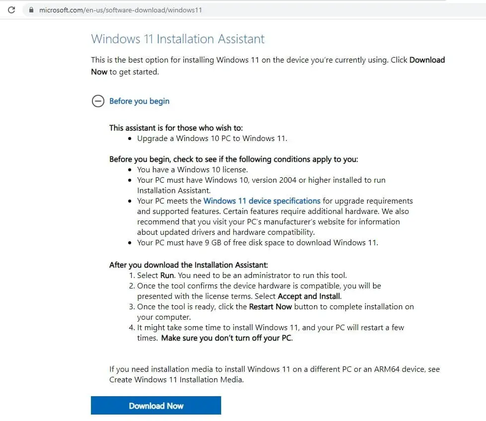 Download windows 11 installation assistant