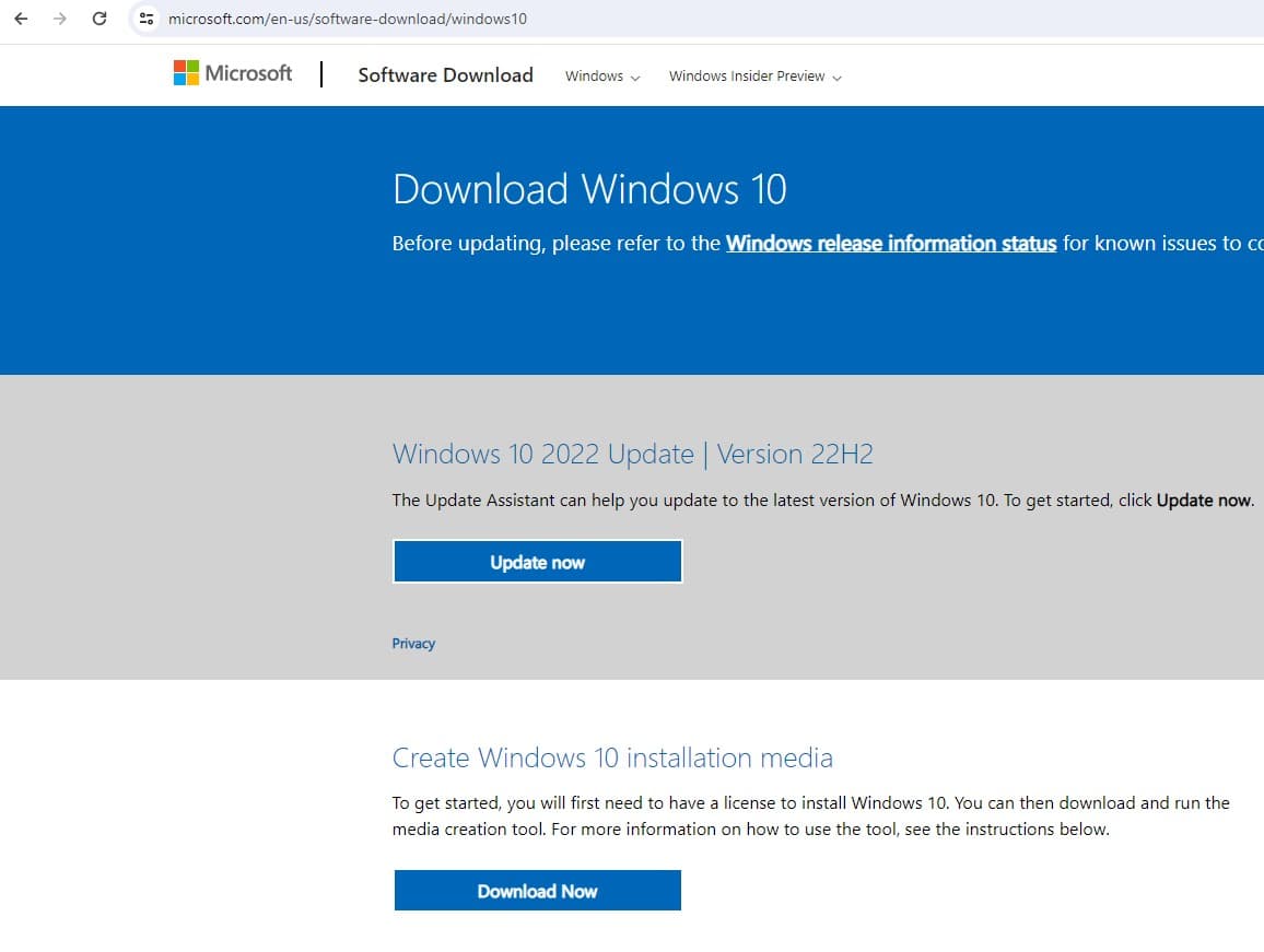 Download windows installation media