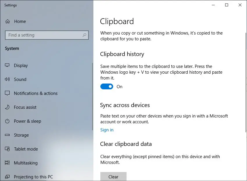 Enable Cloud clipboard on windows 10