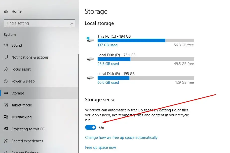 Enable Storage sense