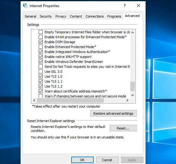 Enable TLS (Transport Layer Security) Protocols