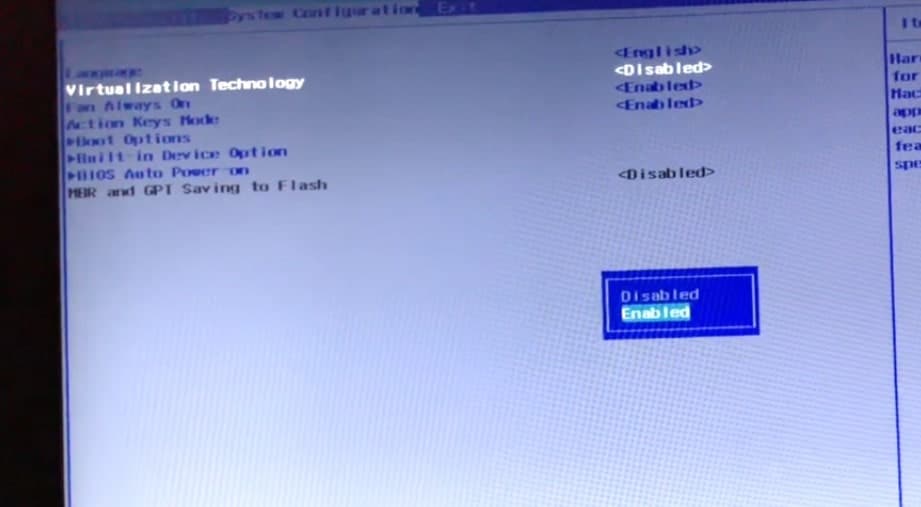 Enable Virtualization technology BIOS