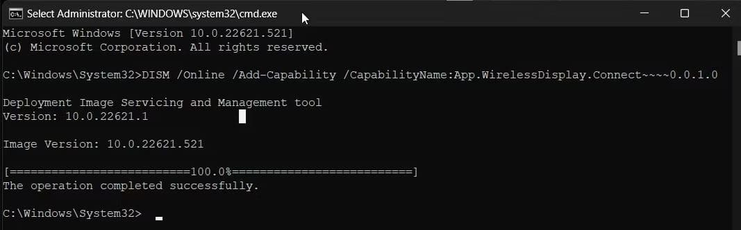 Enable Wireless Display Using Command Prompt