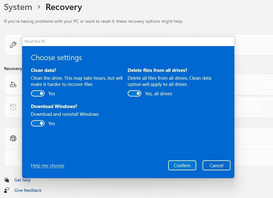 factory reset windows 11