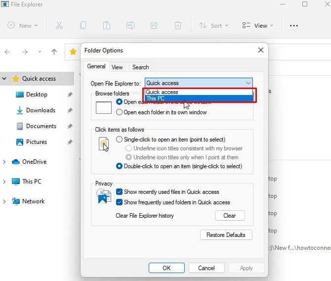 File Explorer options