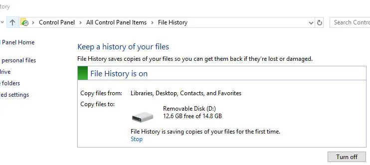 File History is on