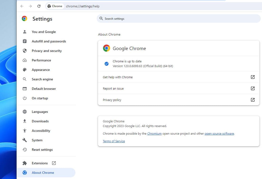 Update Google chrome