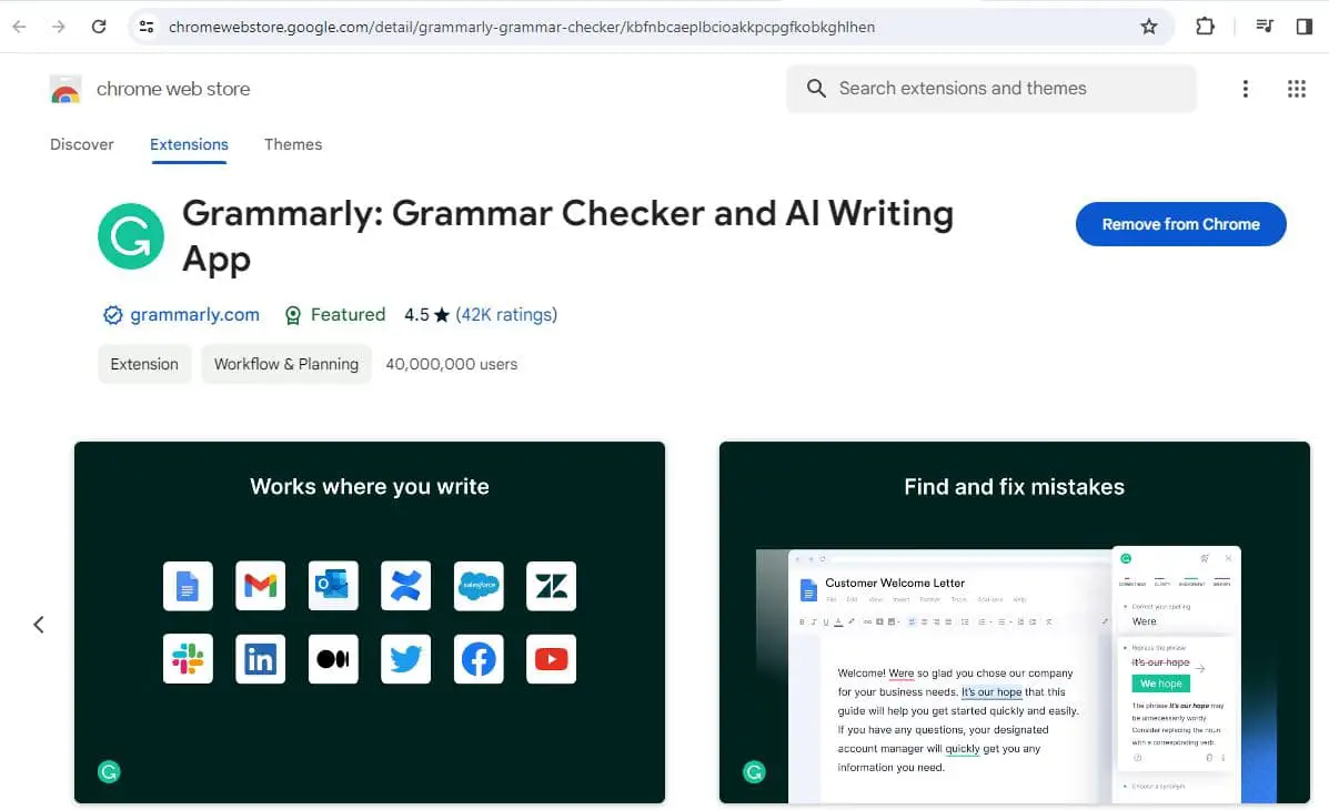 Grammarly chrome extension