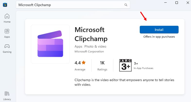 install Clipchamp from Microsoft store