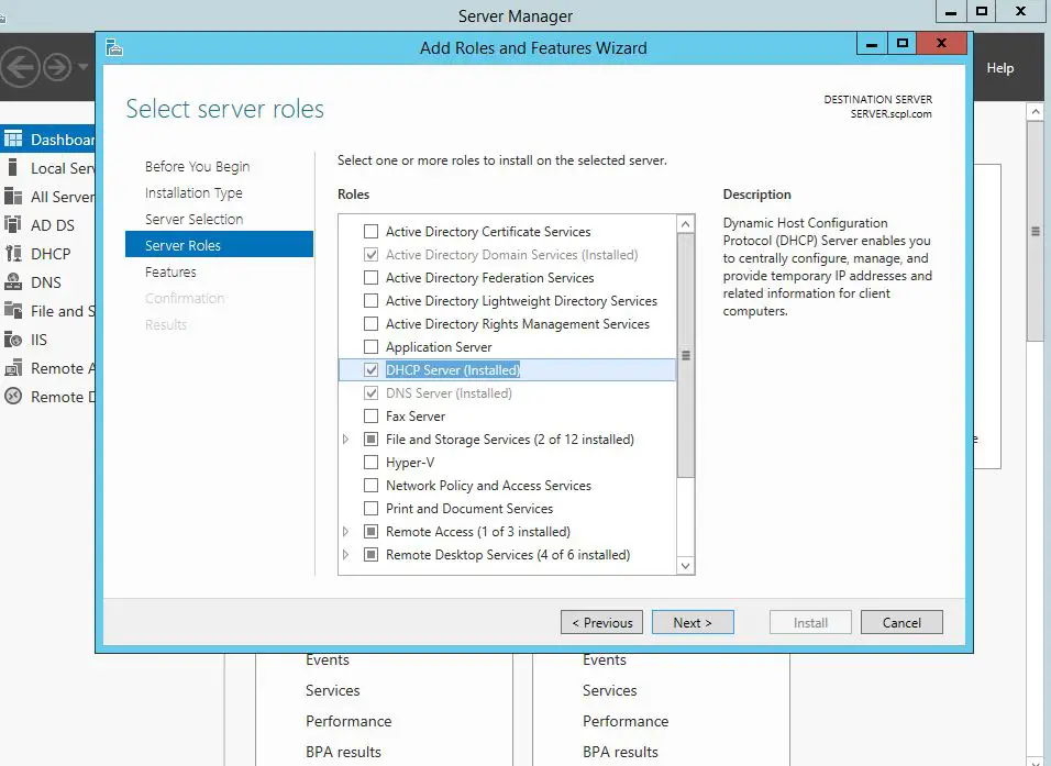 Install DHCP server role