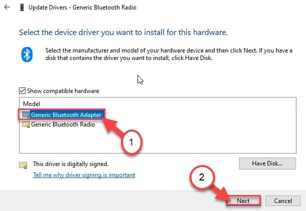 Install Generic Bluetooth driver