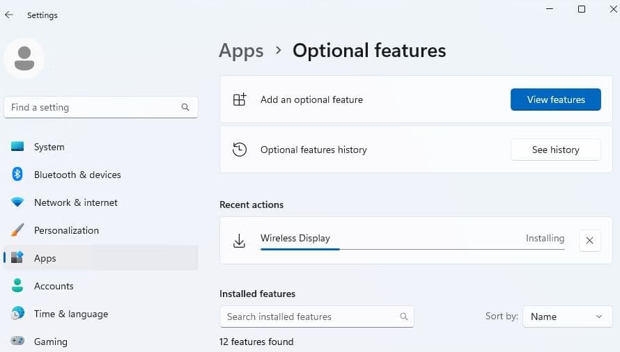 Install Wireless Display Feature