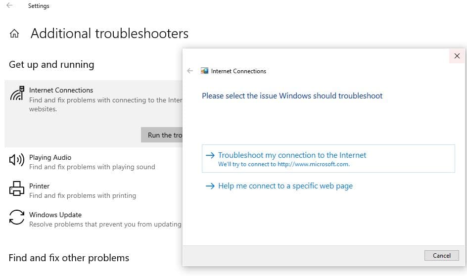 Internet troubleshooter