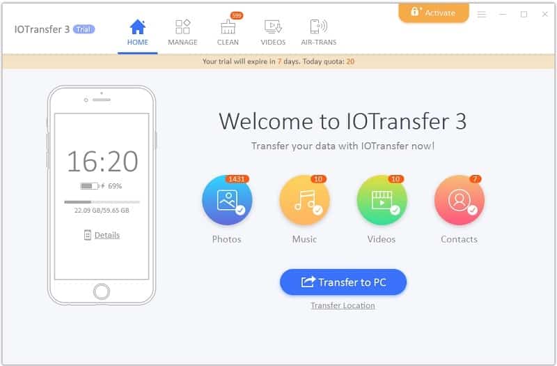 IOTransfer home screen