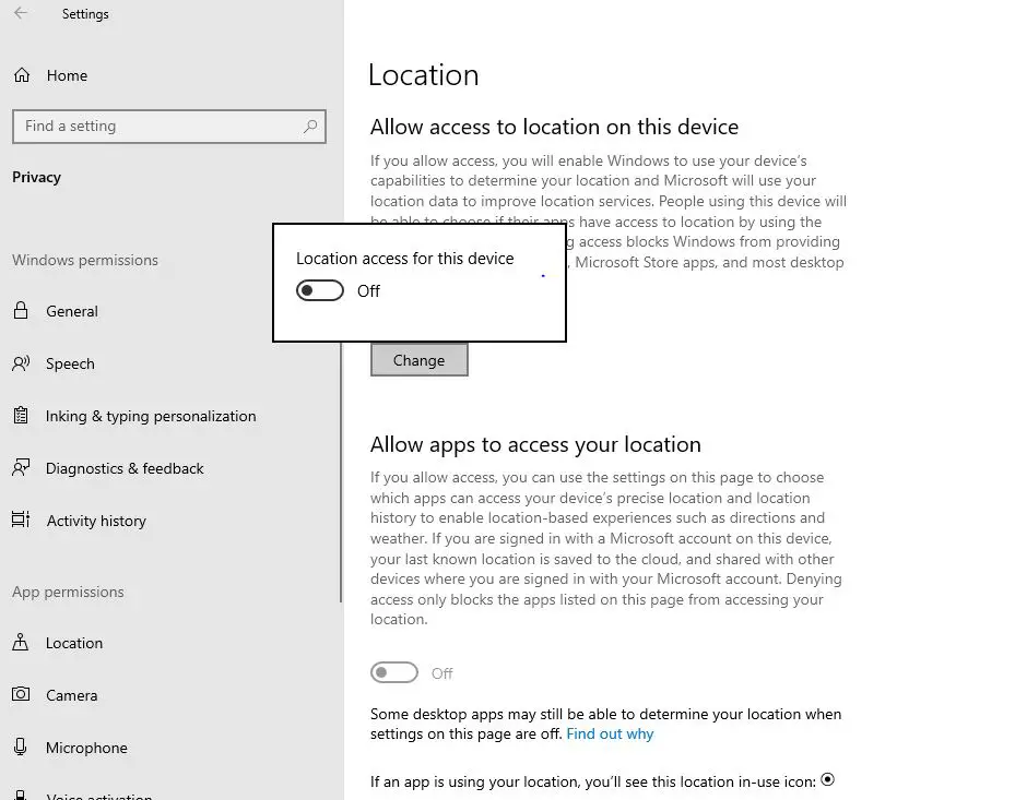 Location service windows 10