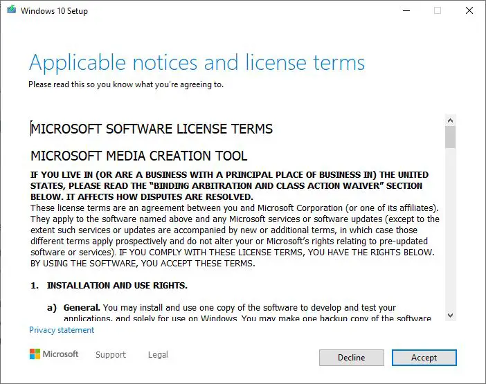 Media creation Tool licence terms