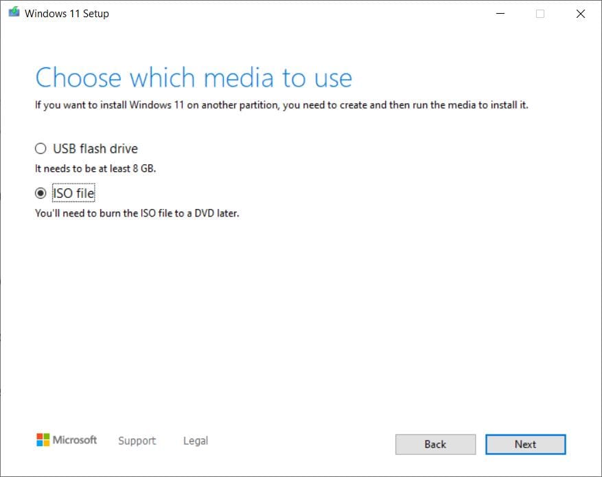 Media creation tool select ISO file option