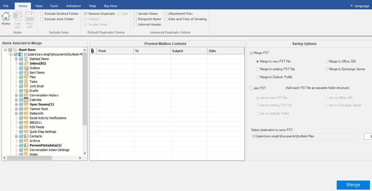 Merge PST file option