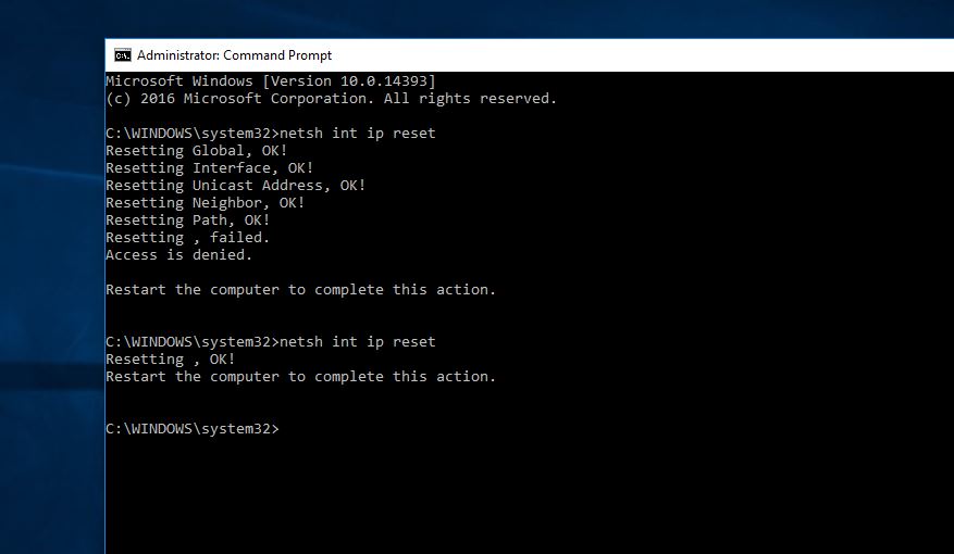 netsh int IP reset 