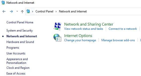 Network and sharing center