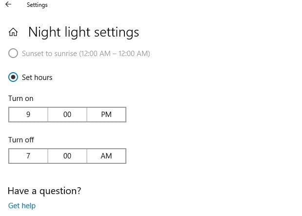 Night light set hours