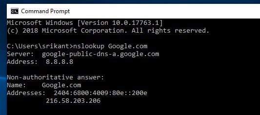 nslookup command