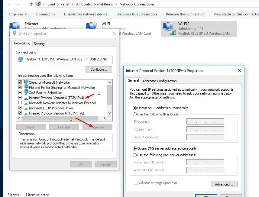 Obtain an IP address automatically