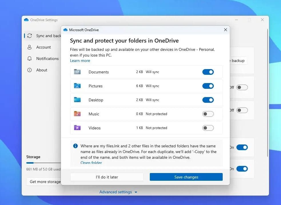 OneDrive backup