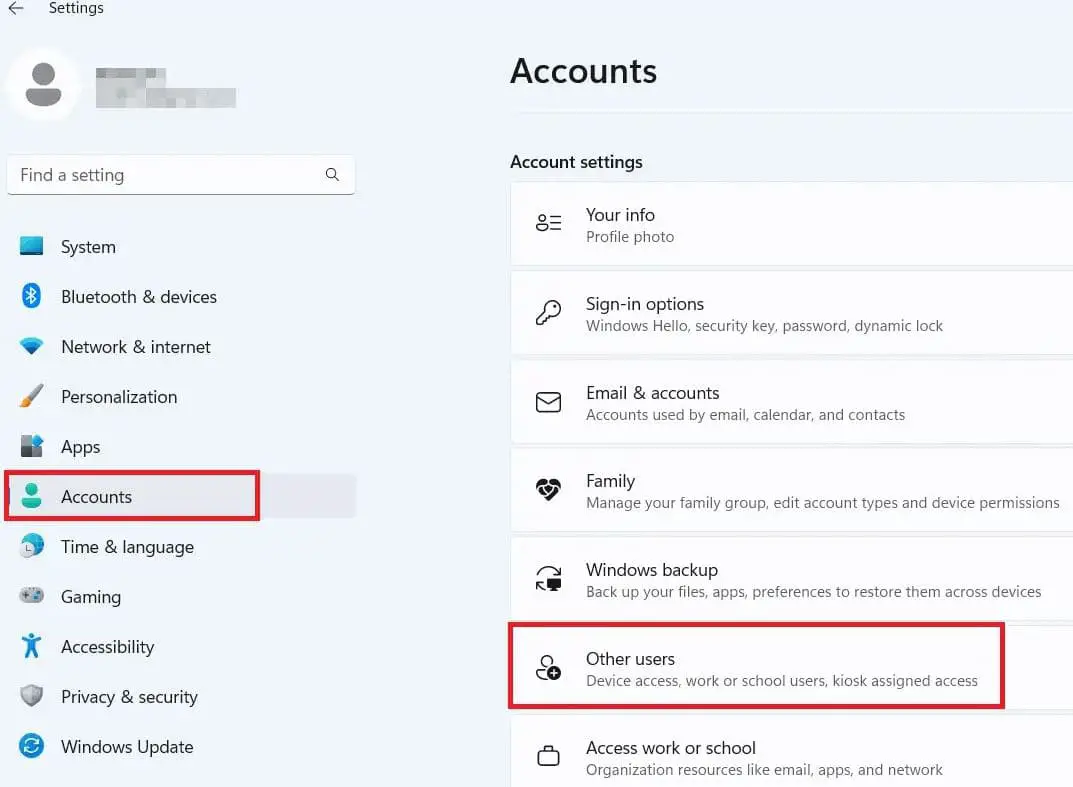 Open accounts on windows 11