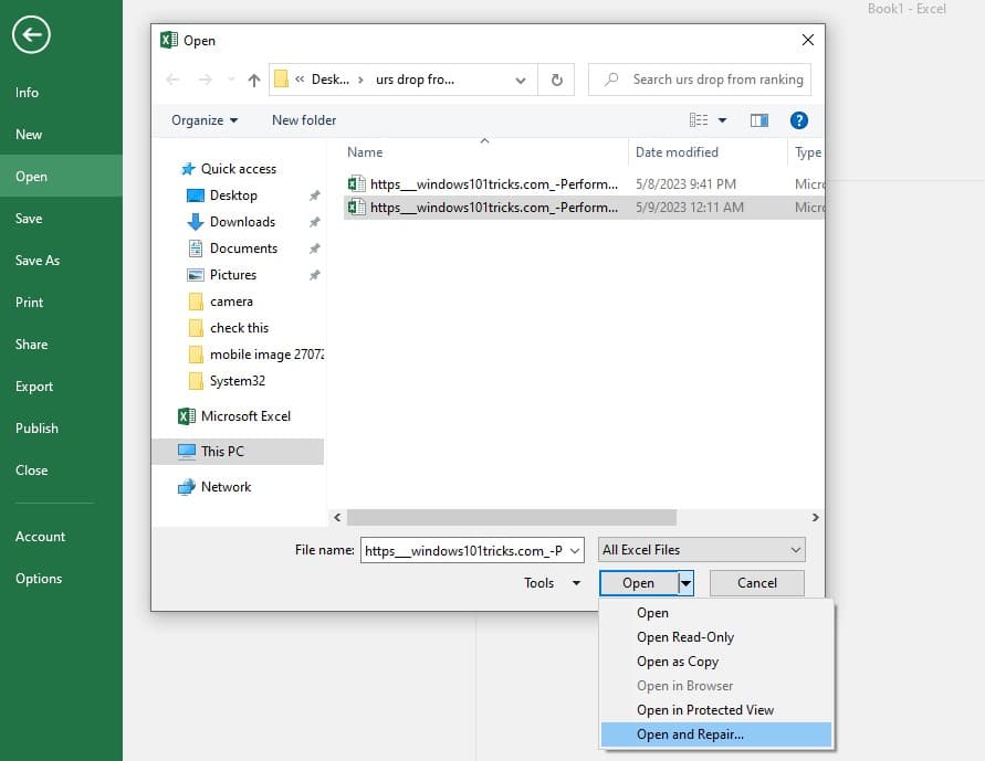 Open And repair Excel