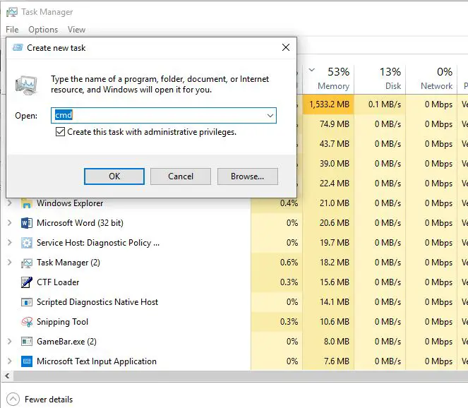 open cmd from taskmanager