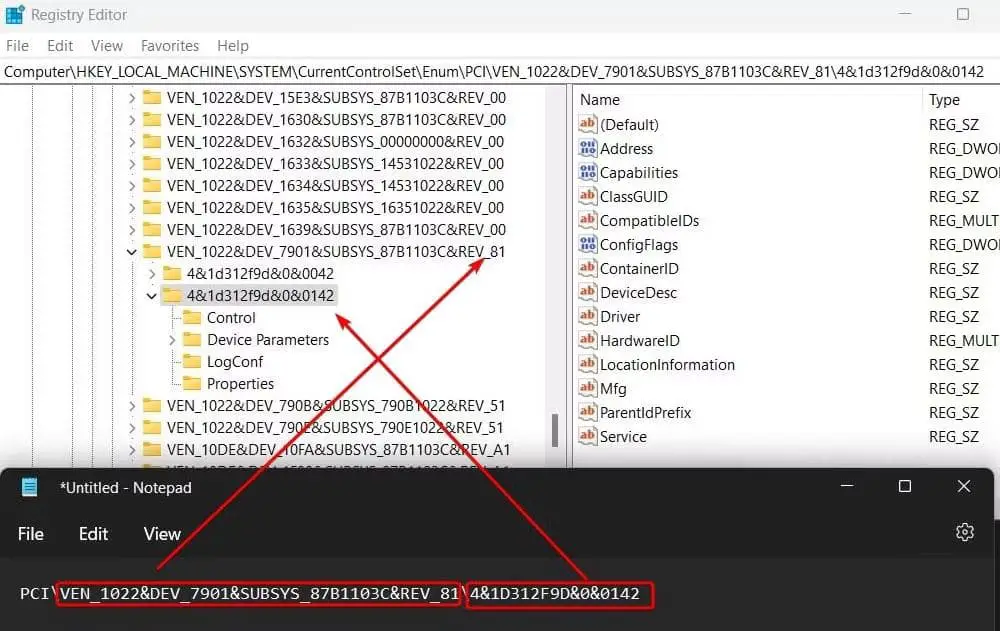 Open device instance path on registry editor