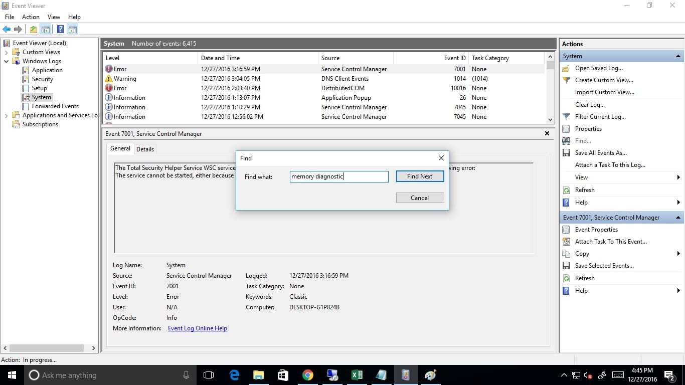 Open memory diagnostic test results