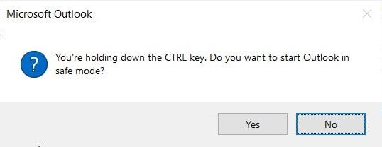 outlook safe mode using Ctrl key