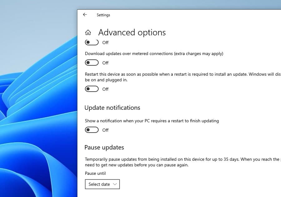 Pause windows 10 updates