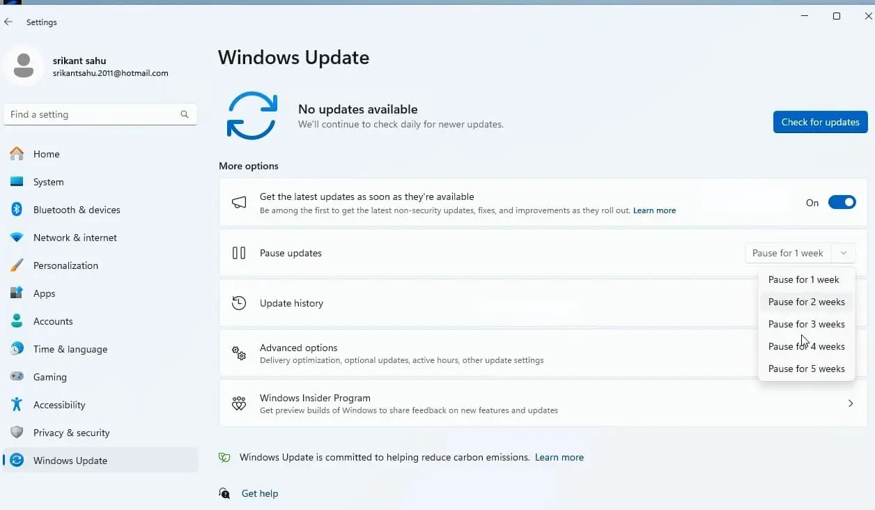 Pause Windows updates