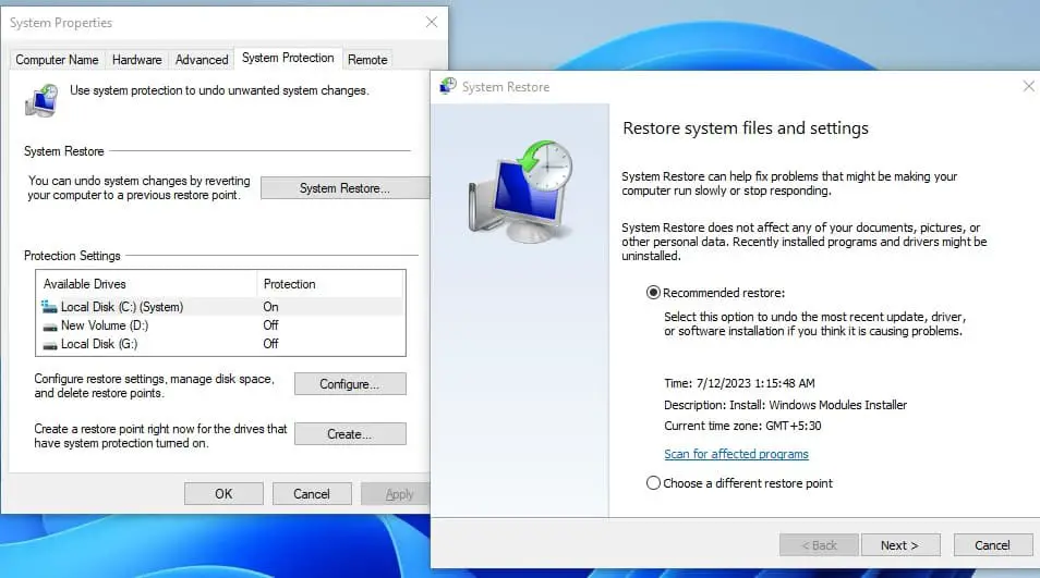 Perform system restore