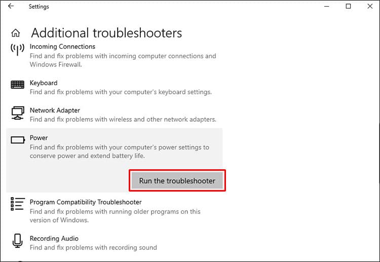 power troubleshooter