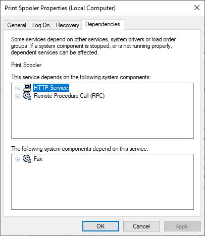 Printer Spooler dependencies