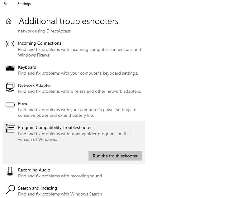 Program Compatibility Troubleshooter