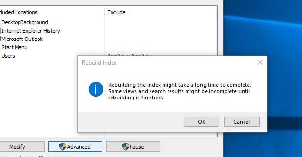 Rebuild windows Search Indexer