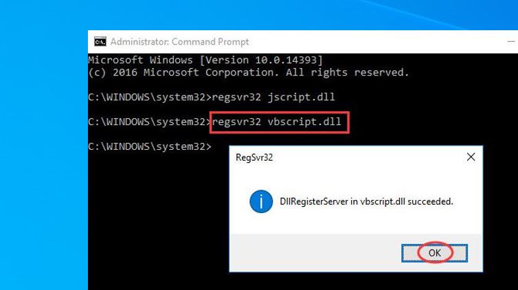 Register jscript.dll and vbscript dll
