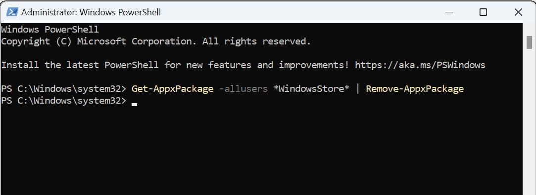 Remove Microsoft store windows 11