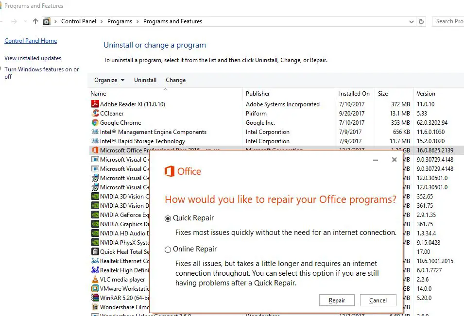 repair Ms office