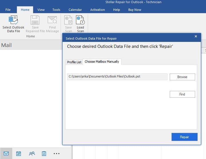 Repair the outlook file